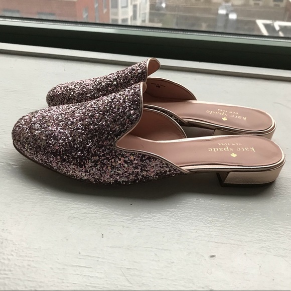 NWOT Kate Spade Gowan Mules in Rose Gold Glitter - Picture 4 of 7
